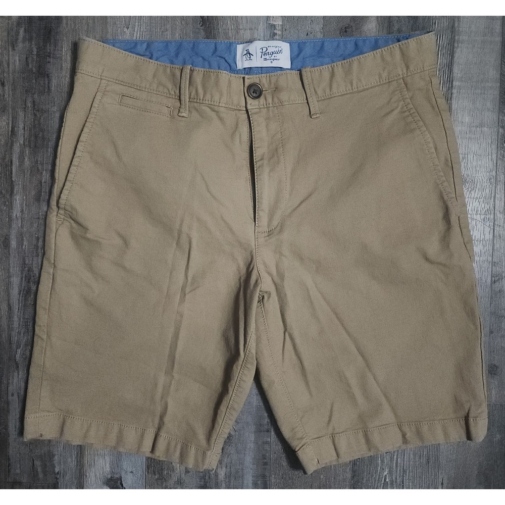 Original Penguin Chino Shorts Mens 31 Khaki Tan Cotton Blend Casual Summer 9"